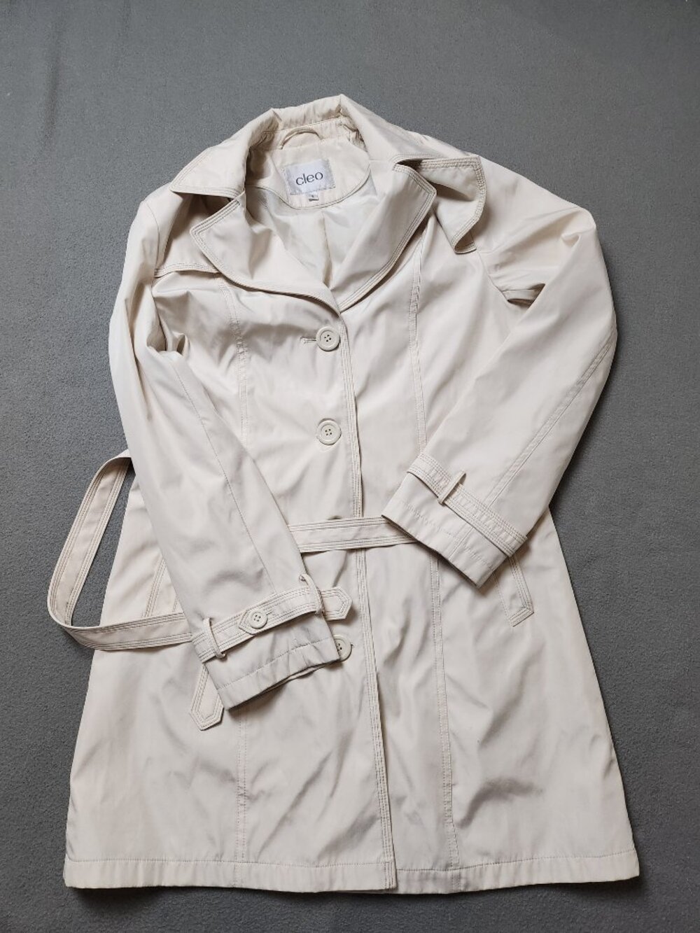 Cleo Cream Ivory Belted Trench Coat Women's Size 8 Single Breasted Lined